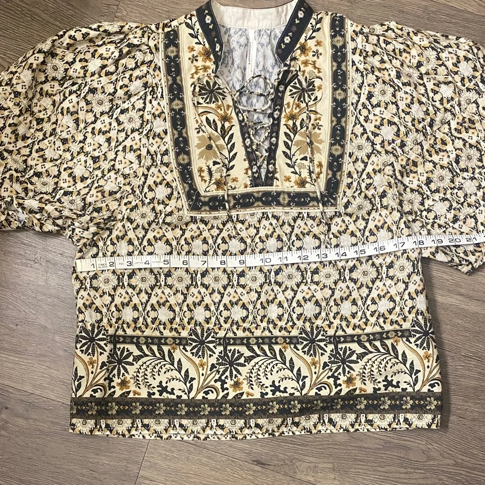 ANTHROPOLOGY Bohemian Black and Cream Patterned Blouse
